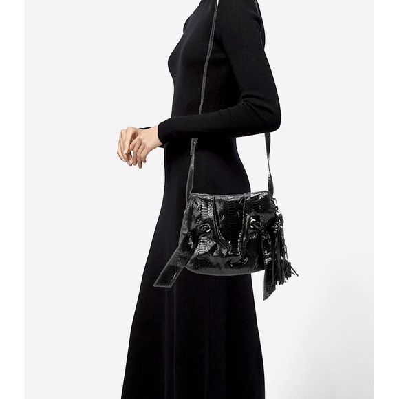 Vintage Carlos Falchi Snake Print Patent Leather Crossbody Bag Black - Picture 2 of 15